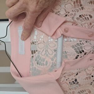 Anne Fontaine Peachy Pink Stretch Lace Button down blouse with foldup cuff. SzS